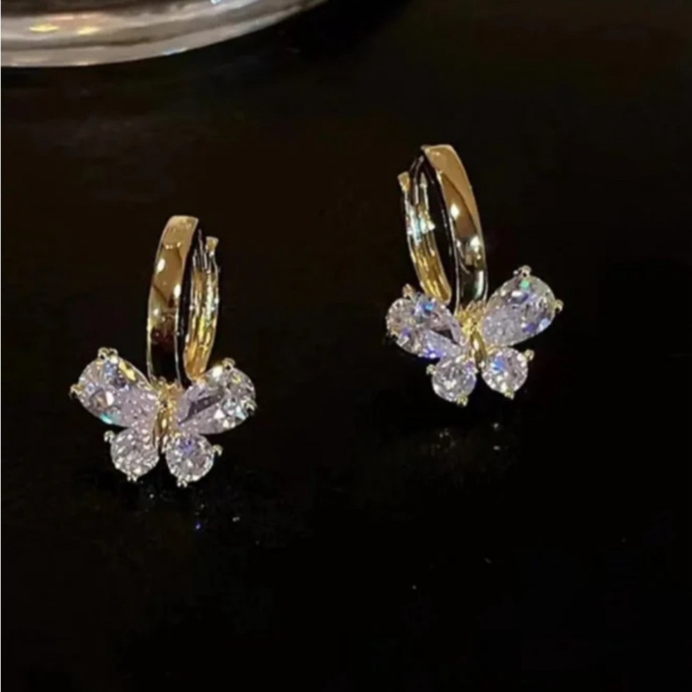 Gold Butterfly Earrings - Picture 3 of 4
